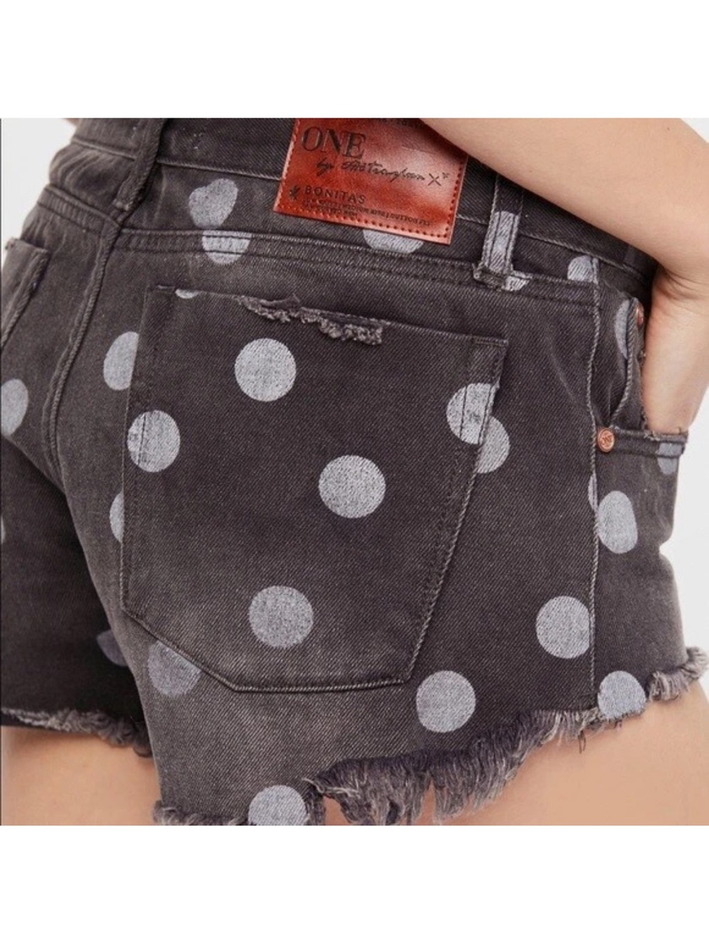 One by OneTeaspoon Bonitas Cutoff Denim Black and White Polka Dot Shorts 25